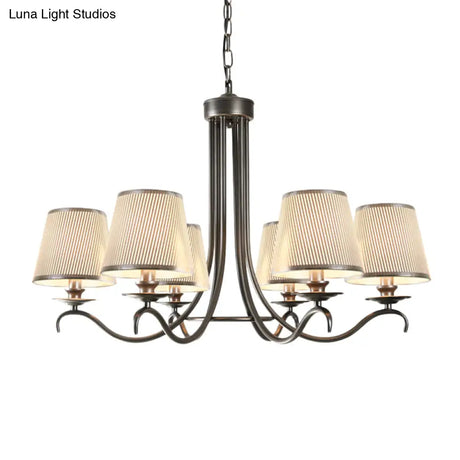 Classic Style Fabric Cone Chandelier Light 6 Heads Silver/Blue/White