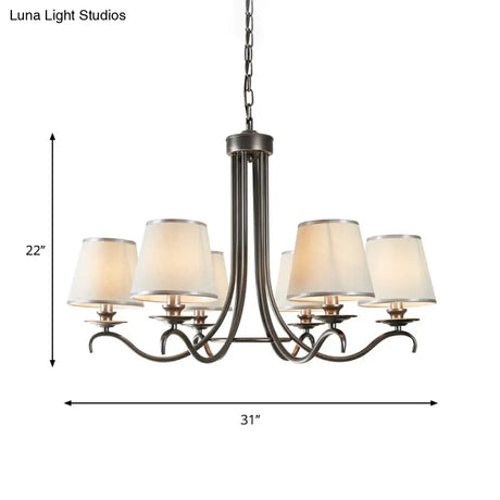 Classic Style Fabric Cone Chandelier Light 6 Heads Silver/Blue/White