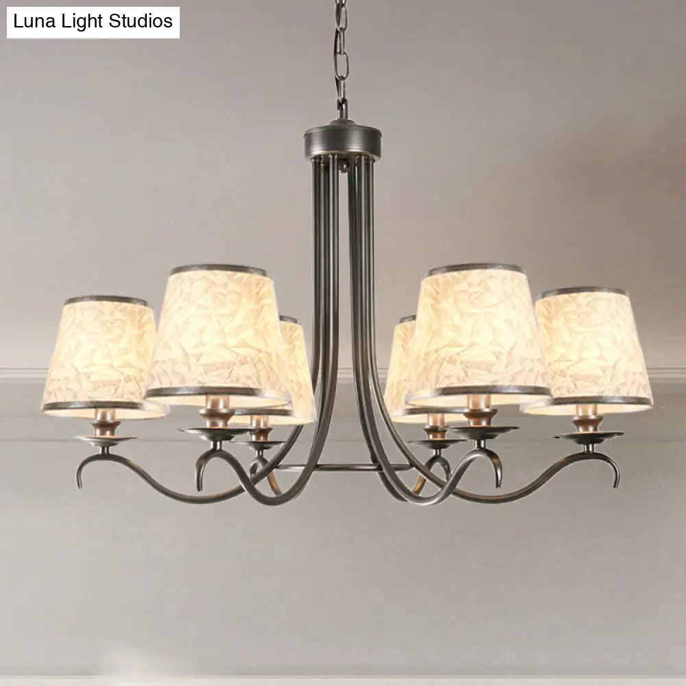 Classic Style Fabric Cone Chandelier Light 6 Heads Silver/Blue/White