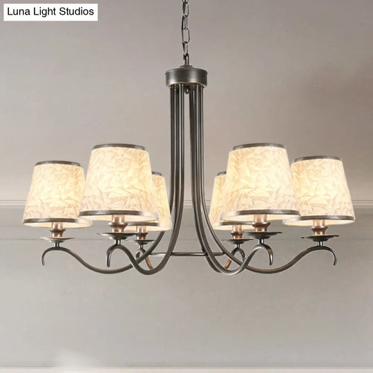 Classic Style Fabric Cone Chandelier Light 6 Heads Silver/Blue/White
