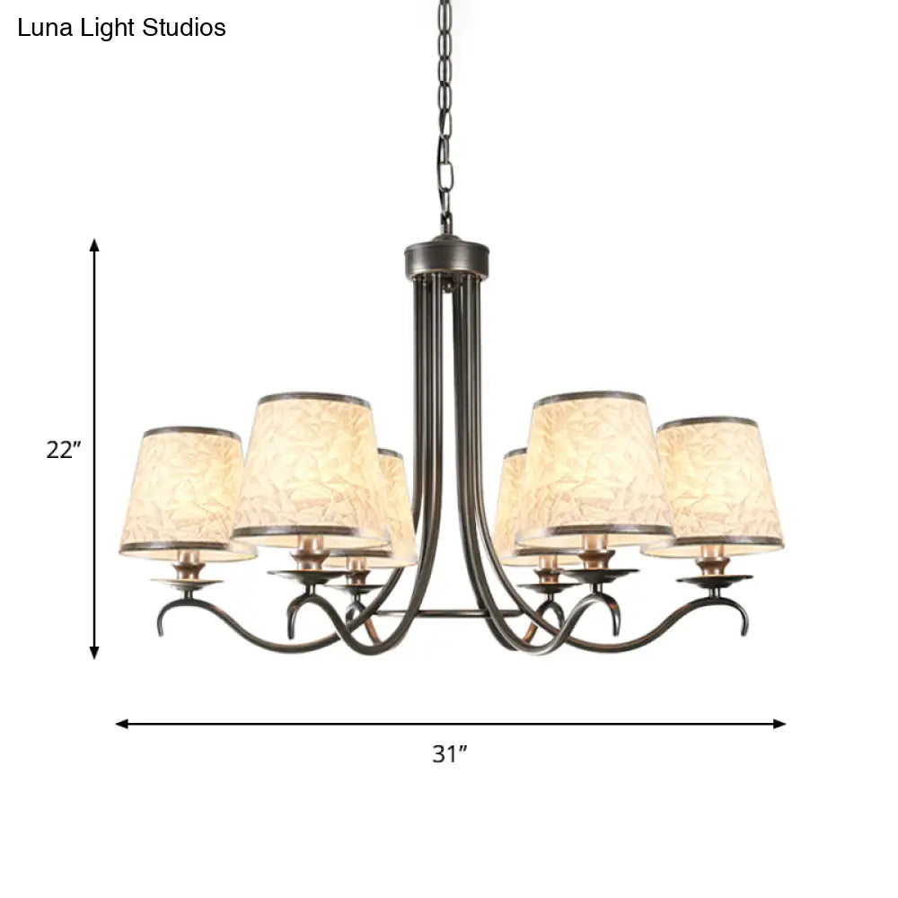 Classic Style Fabric Cone Chandelier Light 6 Heads Silver/Blue/White