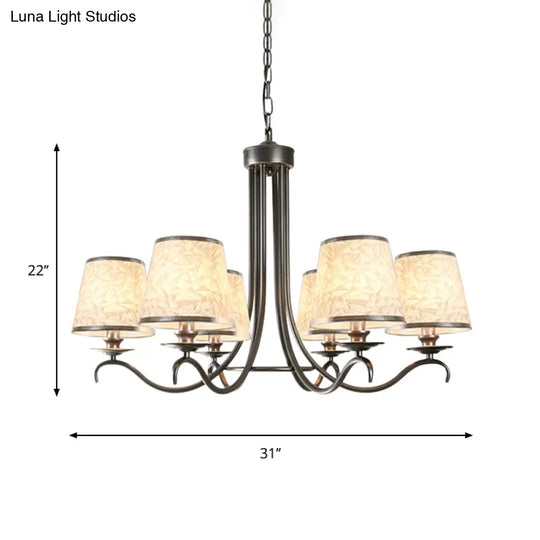 Classic Style Fabric Cone Chandelier Light 6 Heads Silver/Blue/White