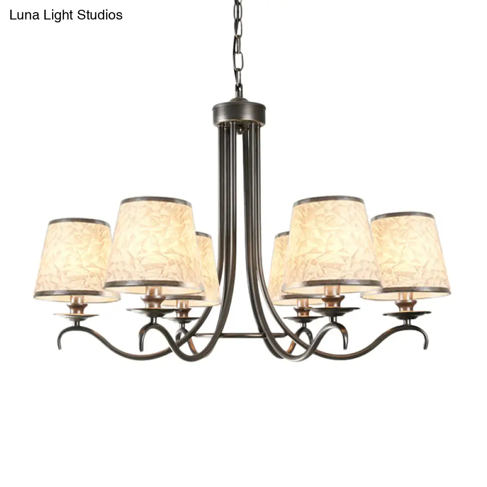 Classic Style Fabric Cone Chandelier Light 6 Heads Silver/Blue/White