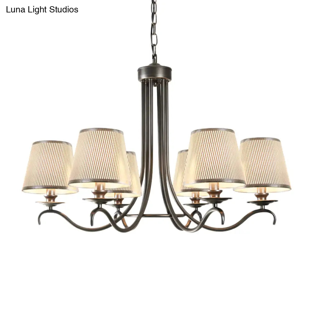 Classic Style Fabric Cone Chandelier Light 6 Heads Silver/Blue/White