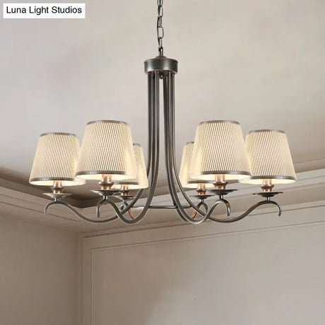 Classic Style Fabric Cone Chandelier Light 6 Heads Silver/Blue/White