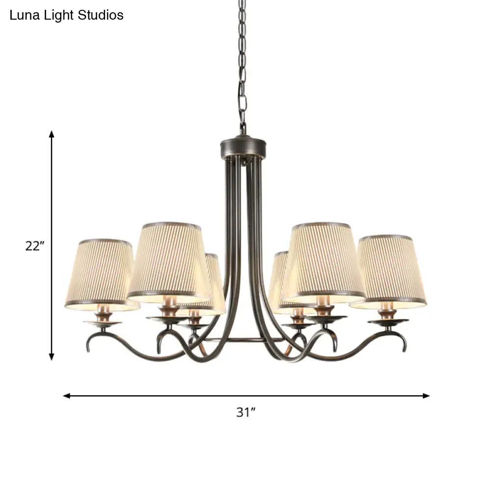 Classic Style Fabric Cone Chandelier Light 6 Heads Silver/Blue/White