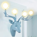 Classic Style Sika Deer Wall Lamp With Clear Crystal Shade - 4 Heads Black/White/Blue Resin For