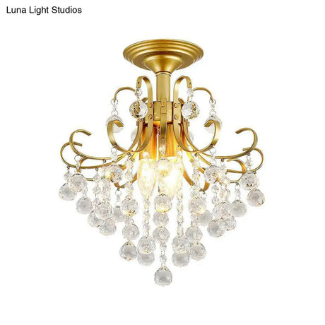 Classic Swirl Ceiling Flush Light With Crystal Ball - Single Metal Semi Mount Lighting