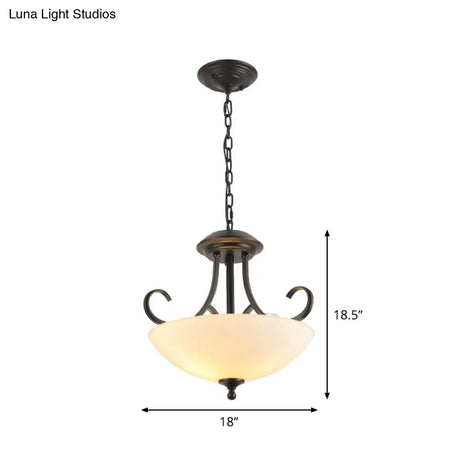 Classic White Frosted Glass 3-Bulb Pendant Chandelier With Scroll Arm