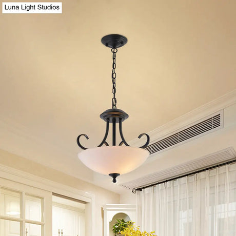 Classic White Frosted Glass 3-Bulb Pendant Chandelier With Scroll Arm