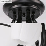 Classic White Glass Flower Shape Semi Flush Light For Living Room - 3/6/8 Lights Black Ceiling