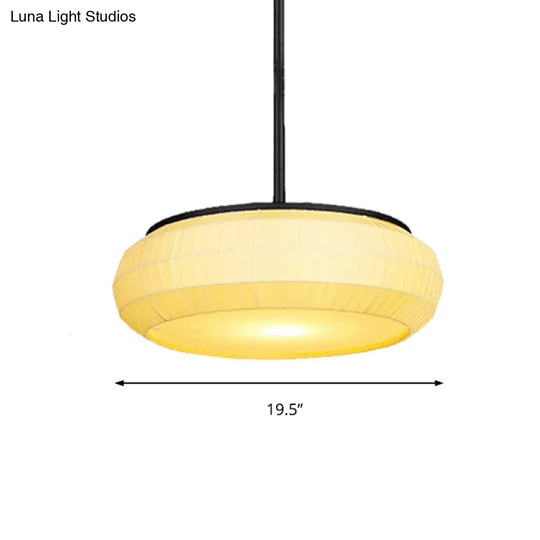 Classic White Hanging Ceiling Light With Round Fabric Shade - 1 Pendant For Living Room 16/19.5 Wide