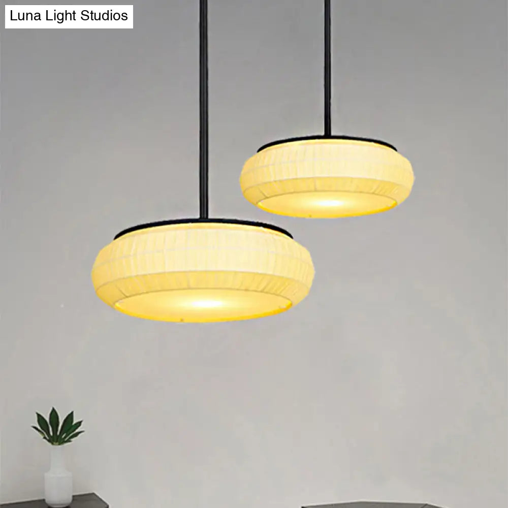 Classic White Hanging Ceiling Light With Round Fabric Shade - 1 Pendant For Living Room 16/19.5 Wide