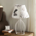 Classic White Tapered Nightstand Lamp - Traditional Fabric Shade Single Head Wire Cage Base For