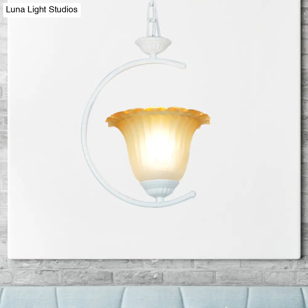 Classical Flared Pendant Light Fixture - White/Black Metal For Living Room Ceiling