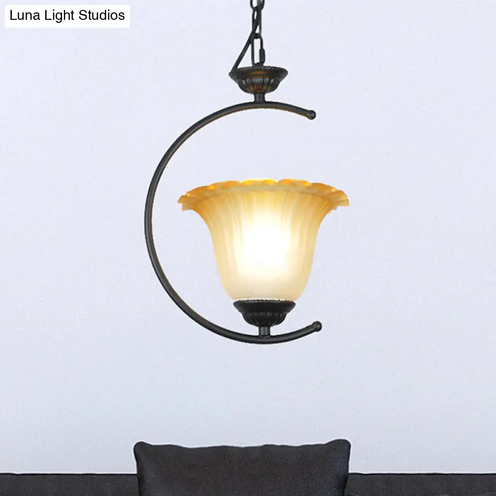Classical Flared Pendant Light Fixture - White/Black Metal For Living Room Ceiling