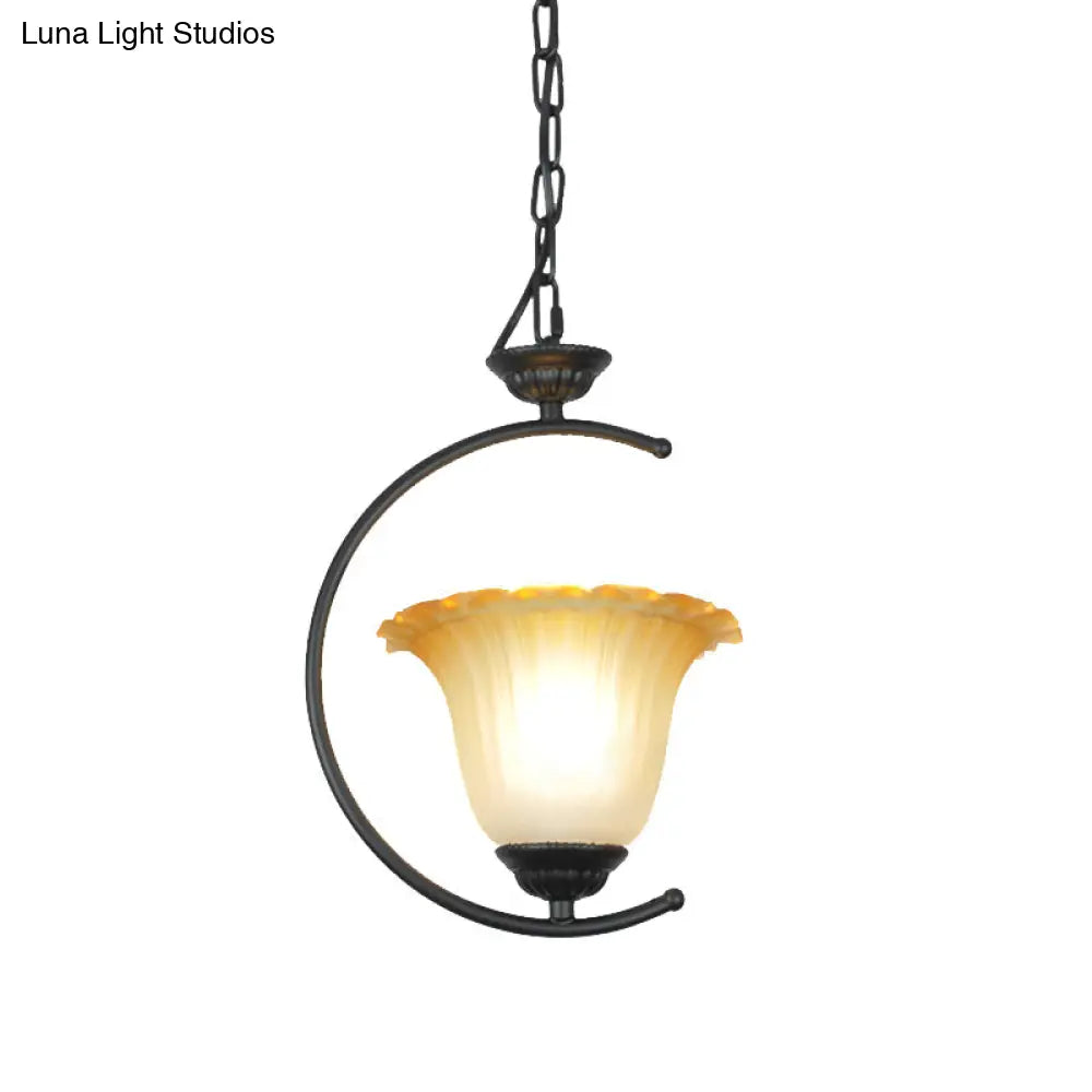 Classical Flared Pendant Light Fixture - White/Black Metal For Living Room Ceiling