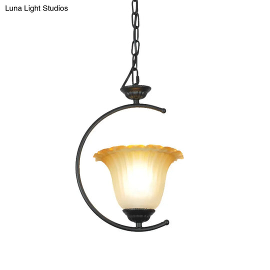 Classical Flared Pendant Light Fixture - White/Black Metal For Living Room Ceiling
