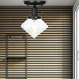 Clear/Amber Glass Semi Flush Mount Ceiling Light For Kitchen - Industrial Cone/Rhombus/Bell Design