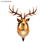 Clear Beveled Crystal Sconce With Rural White/Brown/Black Finish And Faux Elk Backplate - Bedroom