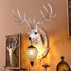 Clear Beveled Crystal Sconce With Rural White/Brown/Black Finish And Faux Elk Backplate - Bedroom