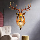 Clear Beveled Crystal Sconce With Rural White/Brown/Black Finish And Faux Elk Backplate - Bedroom