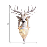 Clear Beveled Crystal Sconce With Rural White/Brown/Black Finish And Faux Elk Backplate - Bedroom