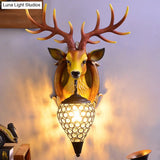 Clear Beveled Crystal Sconce With Rural White/Brown/Black Finish And Faux Elk Backplate - Bedroom
