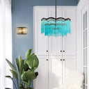 Clear/Blue Crystal Strand Chandelier Light - Elegant Round Design 3 Lights Perfect For Dining Room