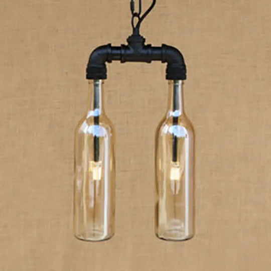Clear/Blue Glass Pendant Light Bottle Shade - Industrial Style Ceiling Fixture (2/4/6 Lights) With