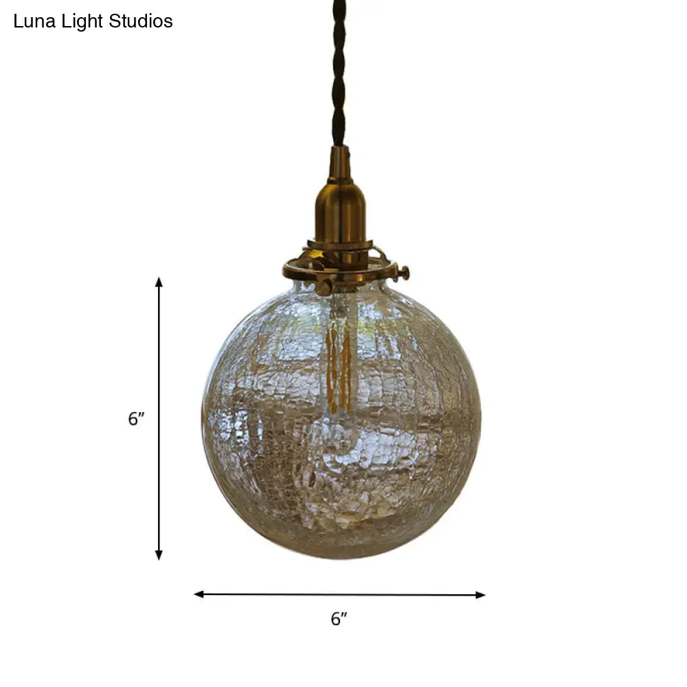 Clear Crackle Glass Pendant Light With Minimalist Brass Ball - Bathroom Lighting Fixture