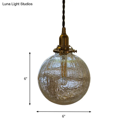 Clear Crackle Glass Pendant Light With Minimalist Brass Ball - Bathroom Lighting Fixture