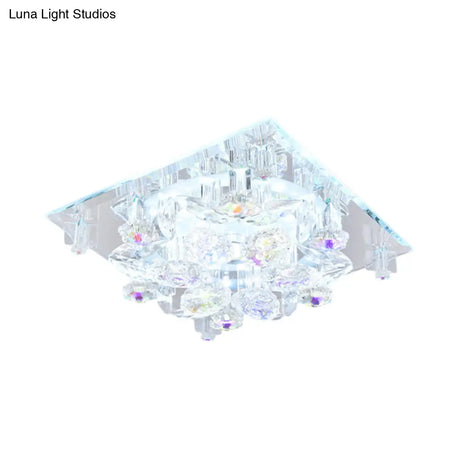 Clear Crystal 5-Light Flush Mount With Flower Shade - Minimal Design