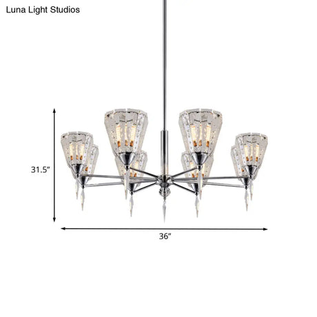 Clear Crystal Cone Shade Chandelier With Straight Metal Arms In Chrome