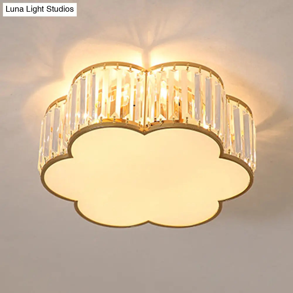Clear Crystal Floral Flush Mount Ceiling Light For Living Room