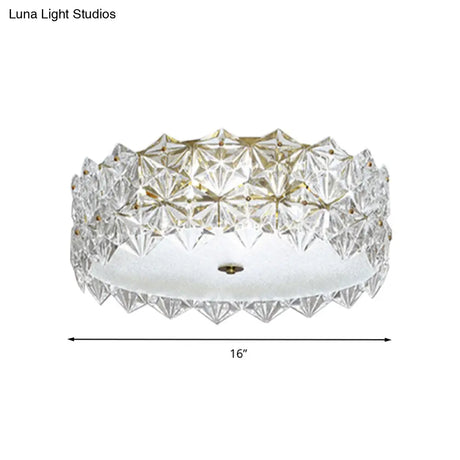 Clear Crystal Flush Ceiling Light - Contemporary Round Bedroom Lighting