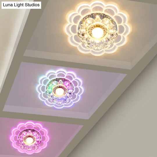Clear Crystal Hallway Led Flush Ceiling Light Modern Blossom Shape For A Stylish Look / 9W 7 Color