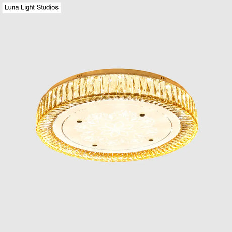 Clear Crystal Led Drum Flush Mount Light | Modern Chrome Ceiling Lamp For Bedroom