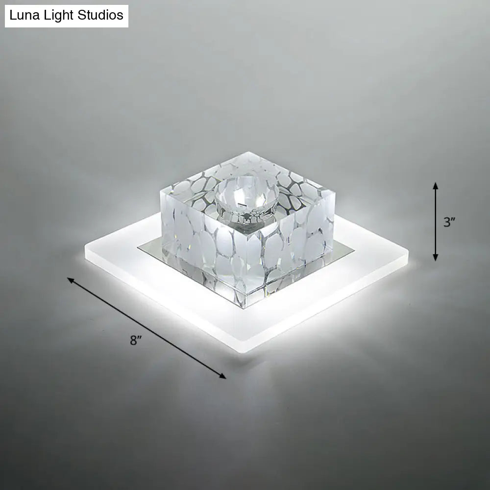 Clear Crystal Led Flush Mount Ceiling Light For Hallways And Corridors / 8’ White