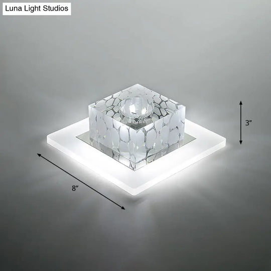 Clear Crystal Led Flush Mount Ceiling Light For Hallways And Corridors / 8’ White