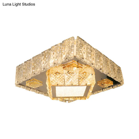 Clear Crystal Led Flush Mount Light Fixture With Modern Square Stainless - Steel Design