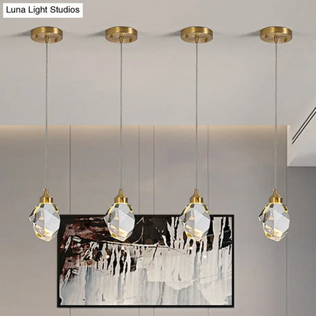 Clear Crystal Led Pendant Light For Dining Room - Elegant Stone Shape Design