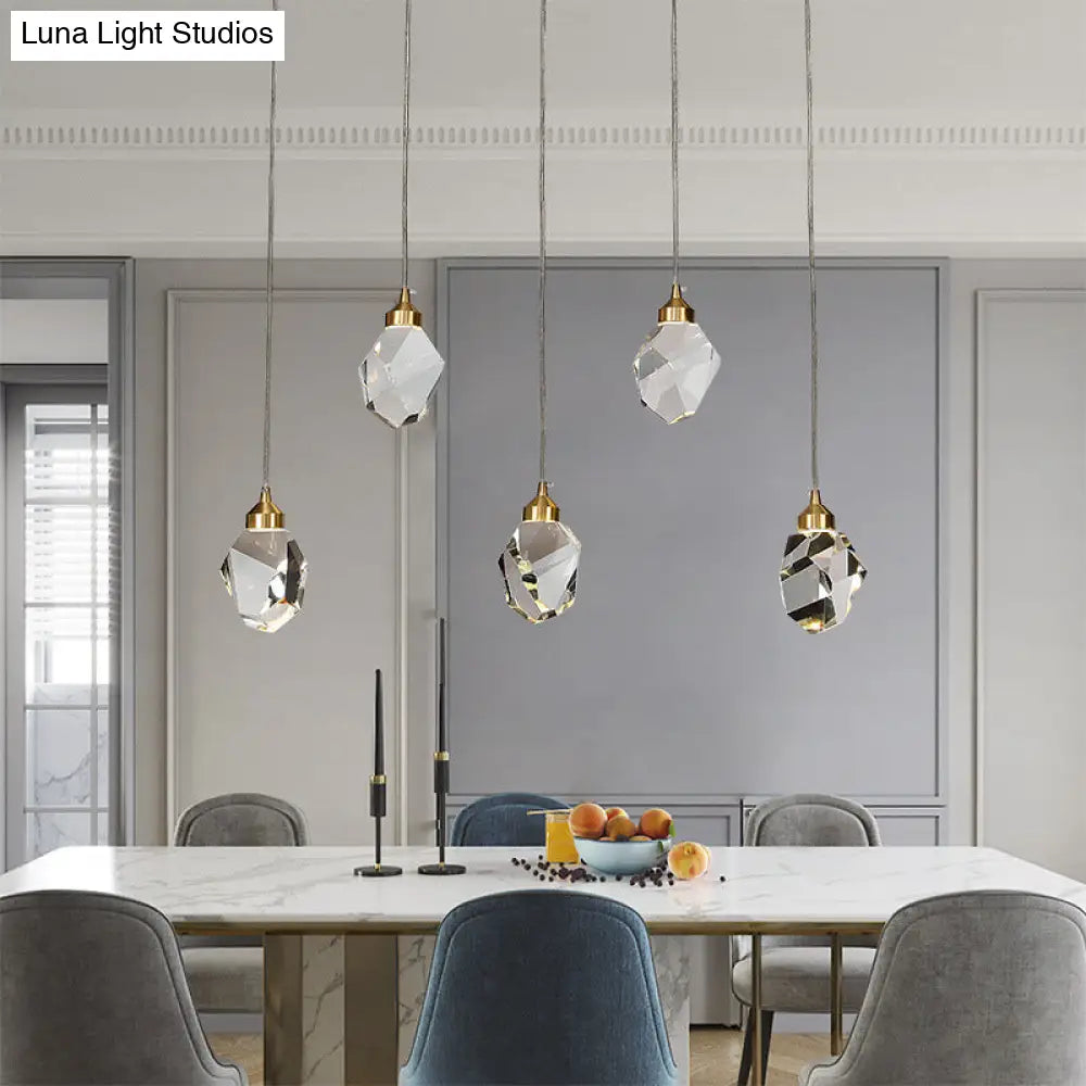 Led Crystal Stone Pendant Light - Simple Single-Light Clear Lamp For Dining Room