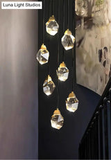 Clear Crystal Led Pendant Light For Dining Room - Elegant Stone Shape Design