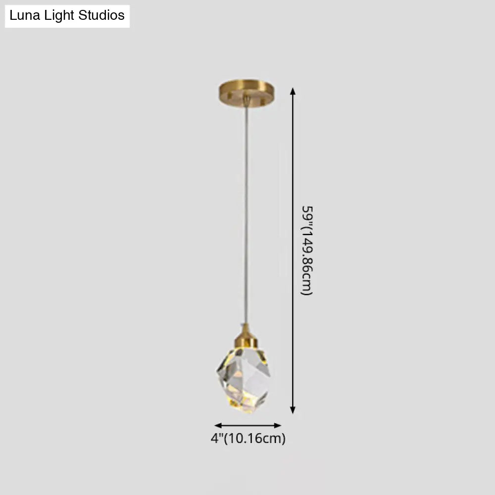 Led Crystal Stone Pendant Light - Simple Single-Light Clear Lamp For Dining Room