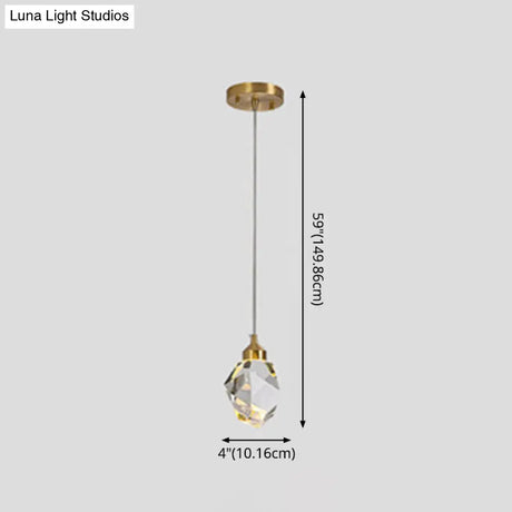 Clear Crystal Led Pendant Light For Dining Room - Elegant Stone Shape Design