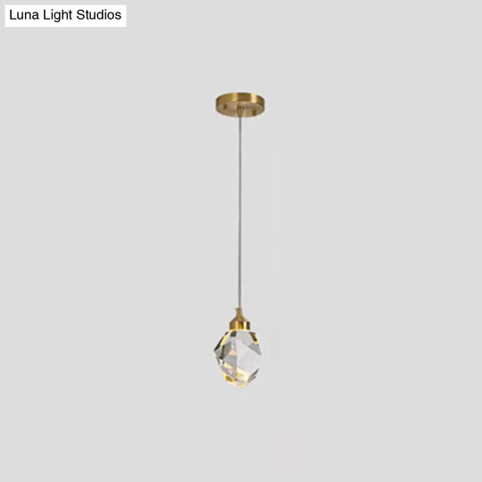 Led Crystal Stone Pendant Light - Simple Single-Light Clear Lamp For Dining Room / Brass-Plated