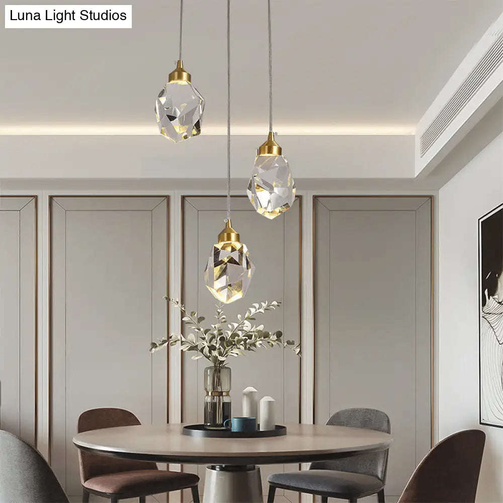 Led Crystal Stone Pendant Light - Simple Single-Light Clear Lamp For Dining Room