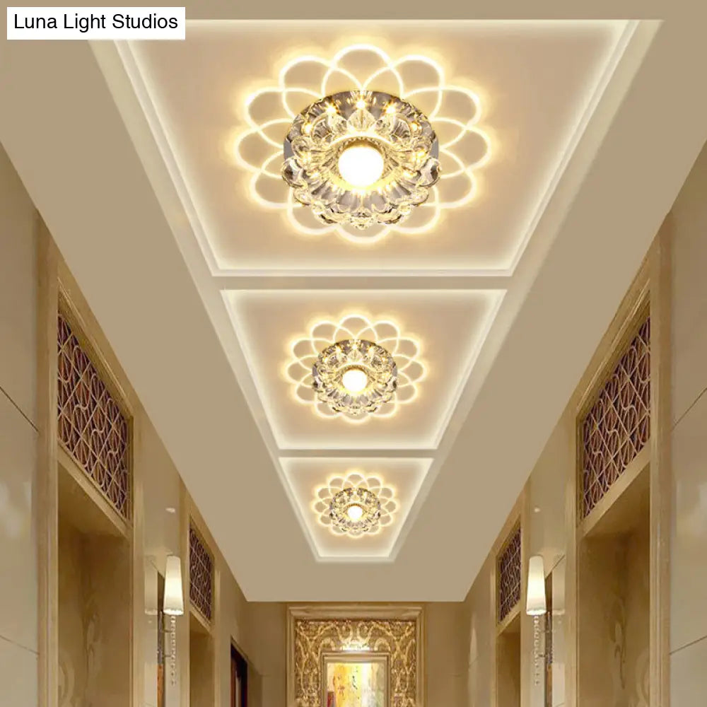 Clear Crystal Led Scalloped Flush Ceiling Light - Modernist Fixture For Hallways