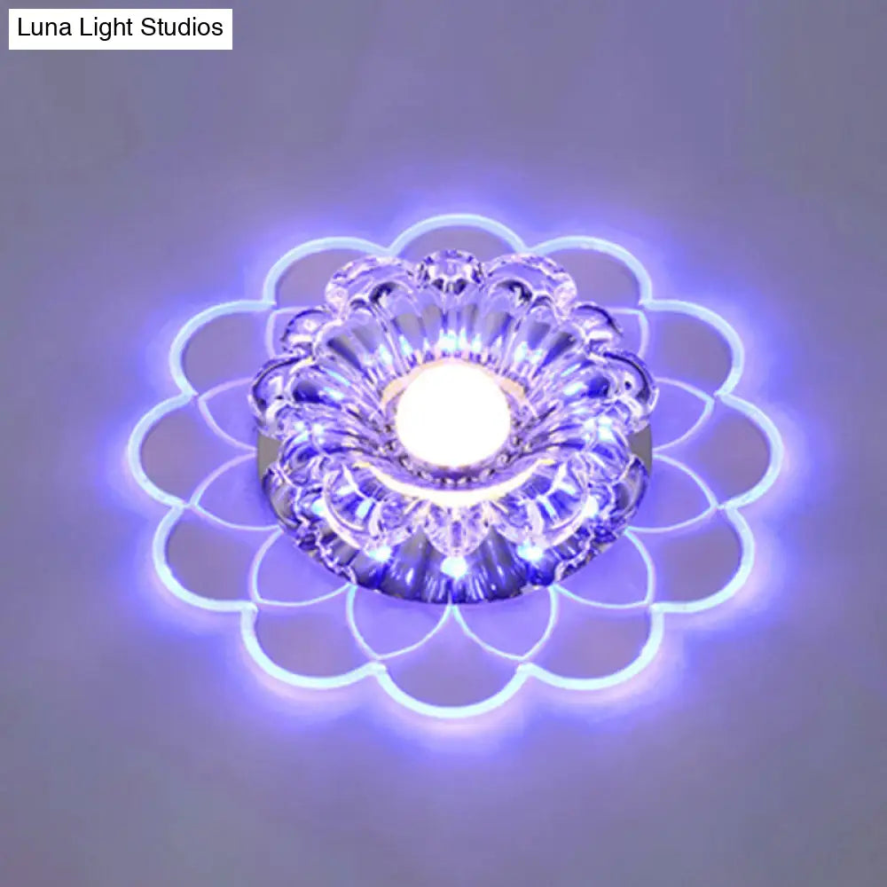 Clear Crystal Led Scalloped Flush Ceiling Light - Modernist Fixture For Hallways / Blue
